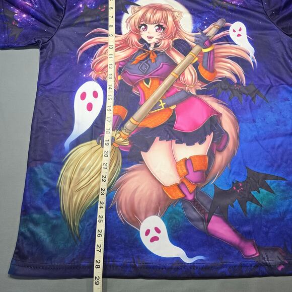 Anime Dark Purple Shirt Woman Witch Graphic Stretch Short Sleeves Men Size L NEW - Picture 7 of 9